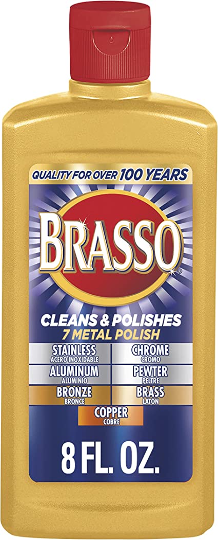 Brasso Metal Polish, 8oz Bottle for Brass, Copper, Stainless, Chrome,  Aluminum, Pewter & Bronze