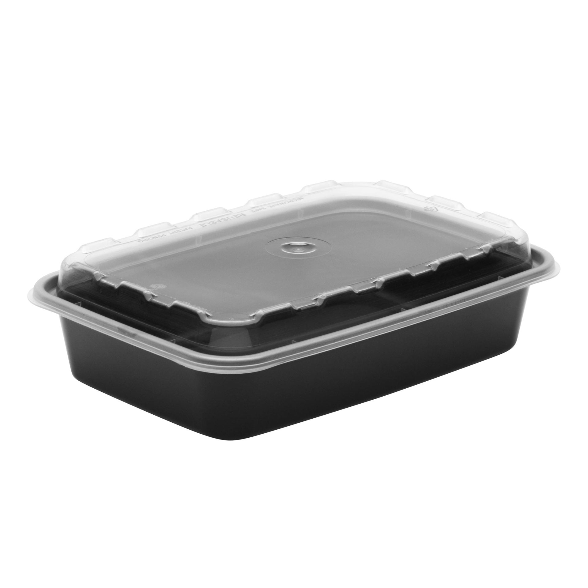 30Oz Black Rectangular 2 Compartments Plastic Meal Prep Containers