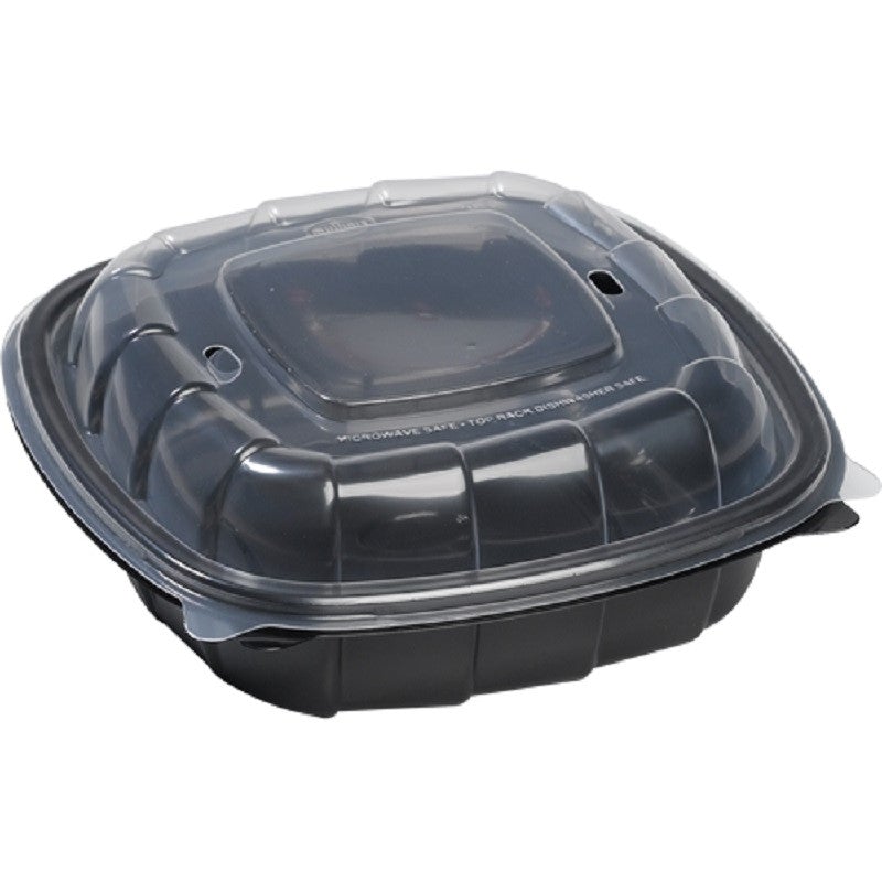 Plastic PP Hinged Lid Containers Black Rectangular Plastic Lunch