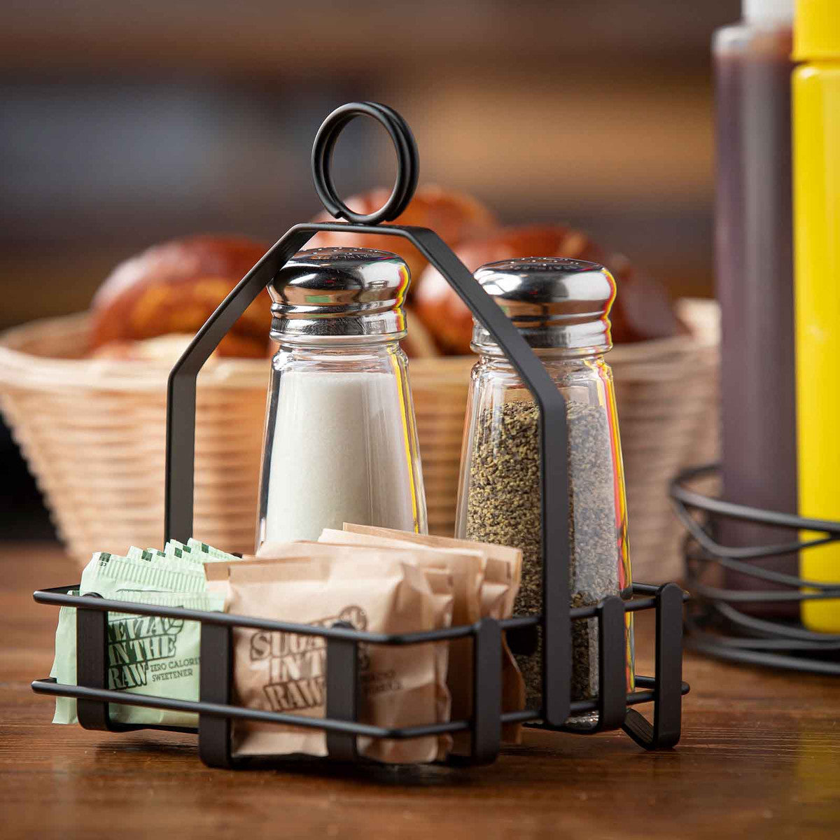 Restaurant salt store and pepper shakers