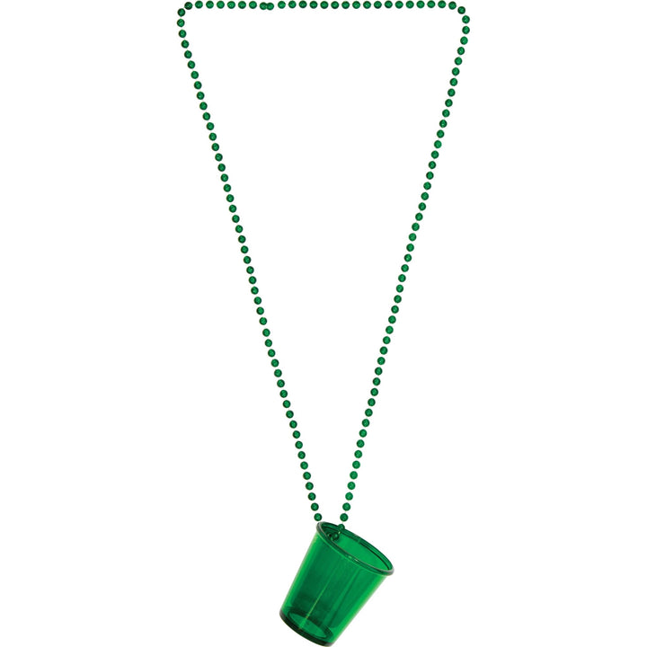 2 oz Green Shamrocks Plastic Shot Glass with 33" Bead Necklace 2 PackShopAtDean