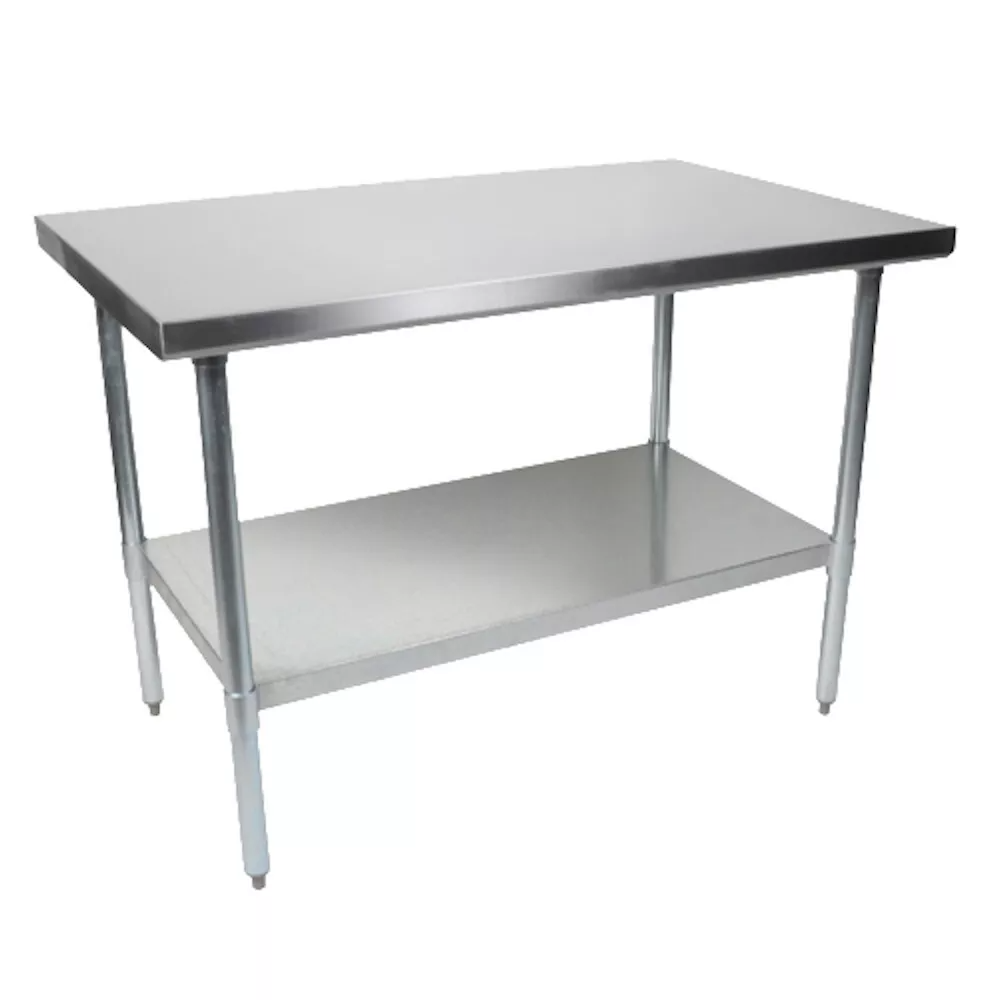 John Boos FBLG4830-X 48" x 30" 18GA Stainless Steel Work Table with Galvanized Legs and Adjustable Undershelf