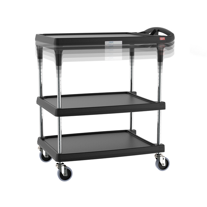 Metro MY1627-34BL myCart Plus Series 3-Shelf Height-Adjustable Utility Cart, Black, 16″ x 27″