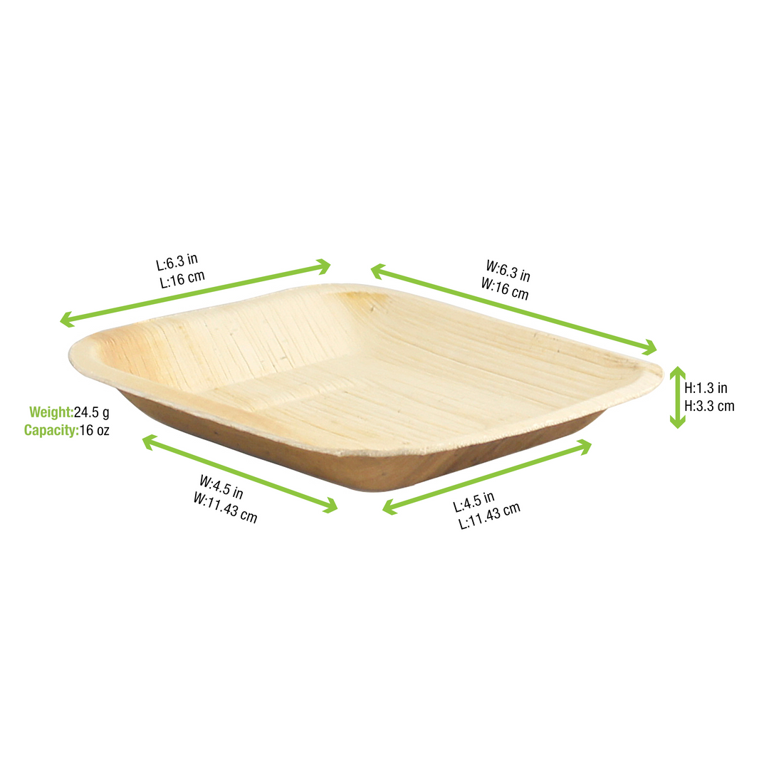 PacknWood 210BBA1717 6" Square Palm Leaf Plate with Rounded Corners