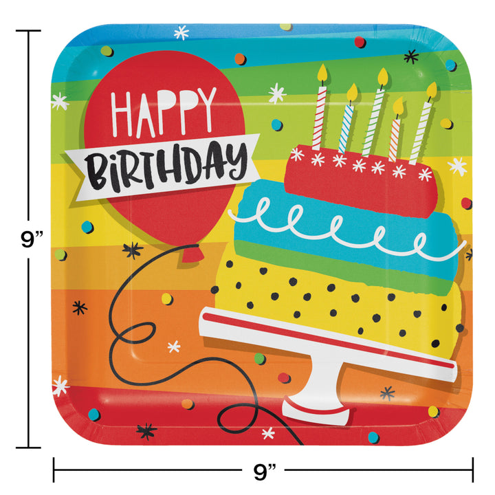 Creative Converting 332460 9" Square Hoppin Birthday Cake Plates