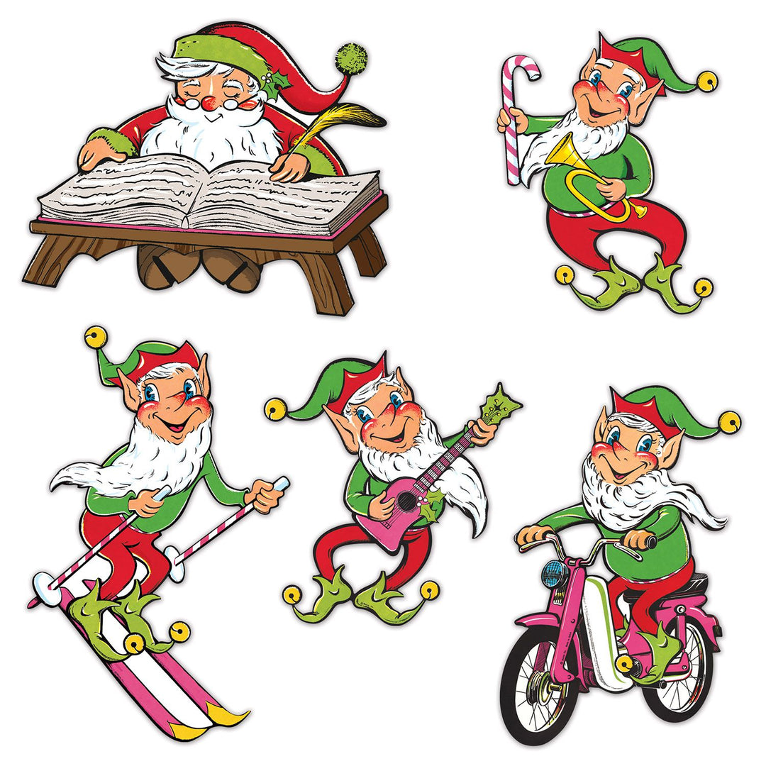 Beistle 20663 Vintage Christmas Santa & Elves Cutouts 5 Pack