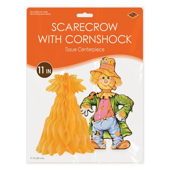 Beistle 99075 11" Scarecrow w/Tissue Cornshock Centerpiece