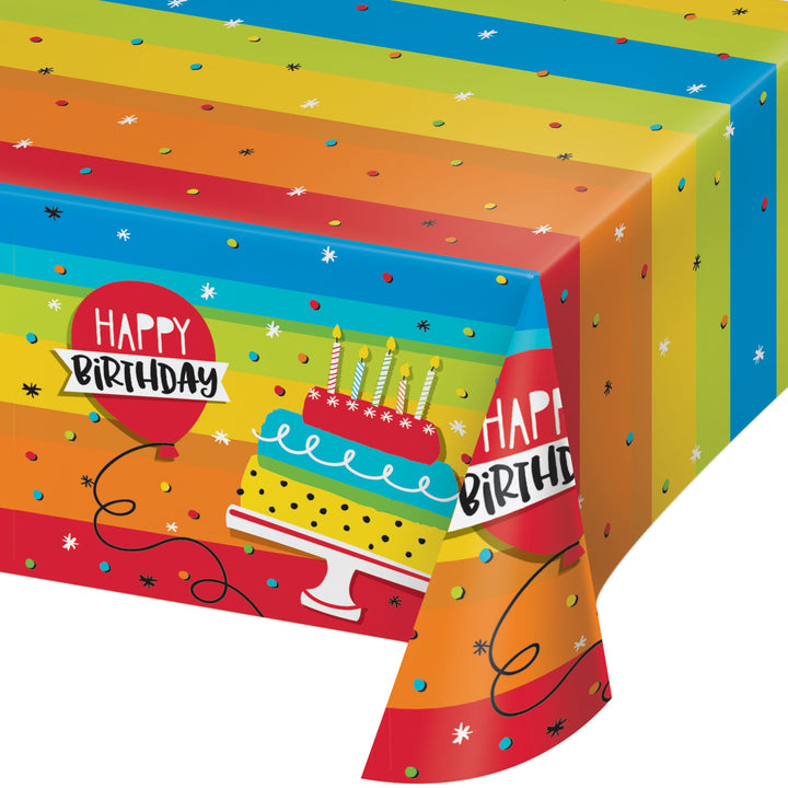 Creative Converting 332465 54" X 108" Hoppin Birthday Cake Plastic Tablecover