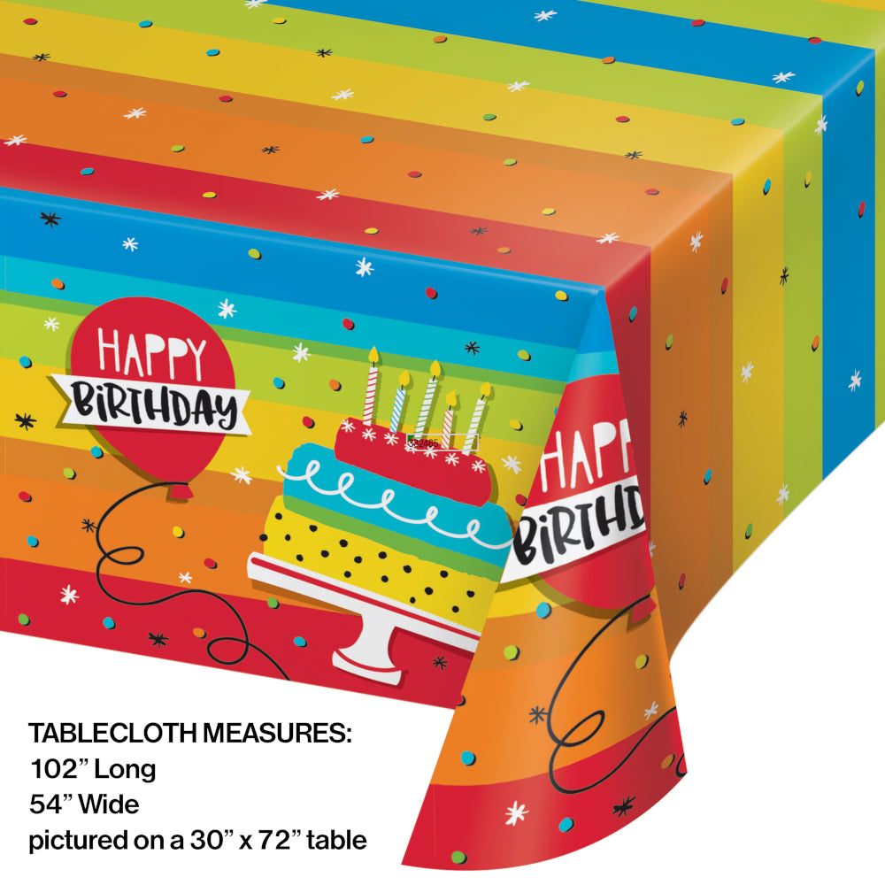 Creative Converting 332465 54" X 108" Hoppin Birthday Cake Plastic Tablecover