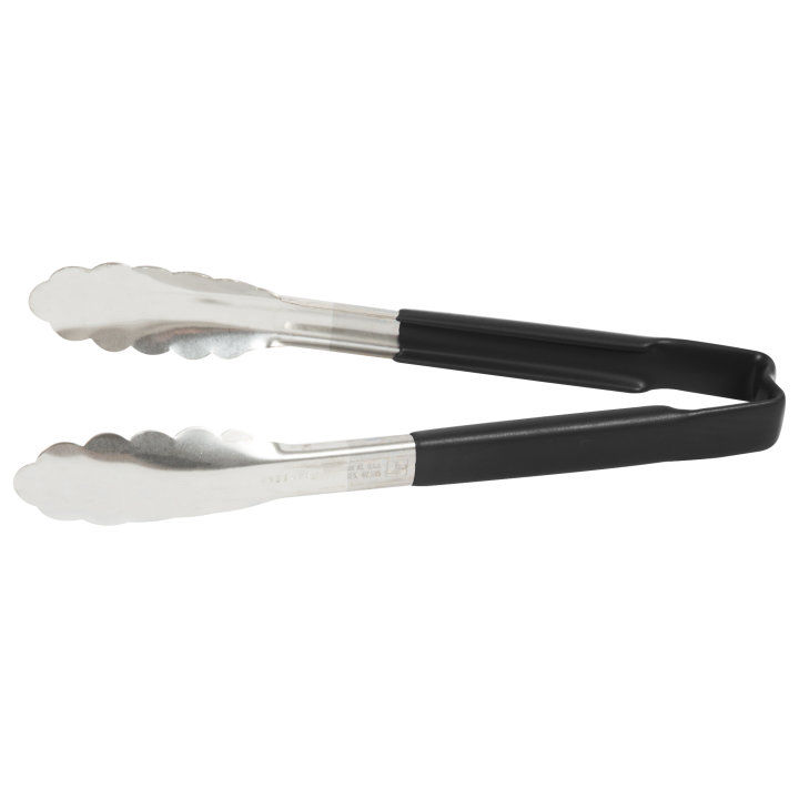 Vollrath 4780920 Stainless Steel One-Piece Scalloped Tongs with Black Kool-Touch Handle 9.5"