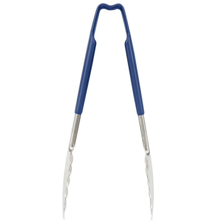 Vollrath 4780930 Stainless Steel One-Piece Scalloped Tongs with Blue Kool-Touch Handle 9.5"