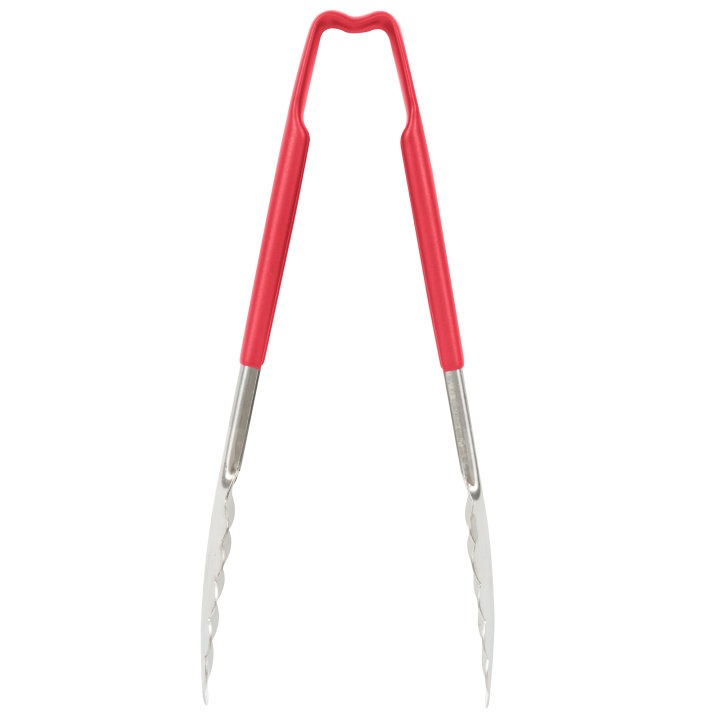 Vollrath 4780940 Stainless Steel One-Piece Scalloped Tongs with Red Kool-Touch Handle 9.5"