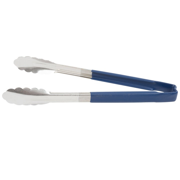 Vollrath 4781230 Stainless Steel One-Piece Scalloped Tongs with Blue Kool-Touch Handle 12"