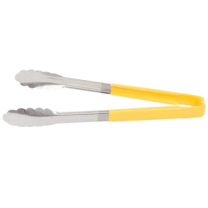 Vollrath 4781250 Stainless Steel One-Piece Scalloped Tongs with Yellow Kool-Touch Handle 12"