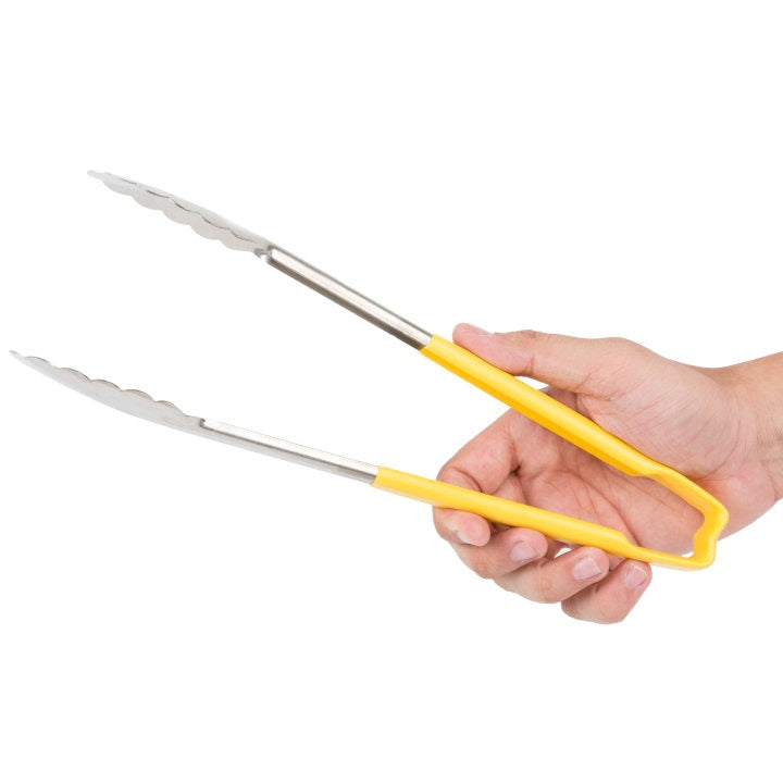 Vollrath 4781250 Stainless Steel One-Piece Scalloped Tongs with Yellow Kool-Touch Handle 12"