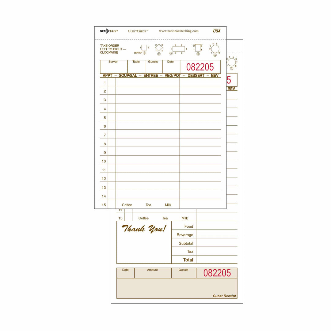 Guest check 4.25 X 8.5 2Pt Carbonless Paper/Board Check (T4997)