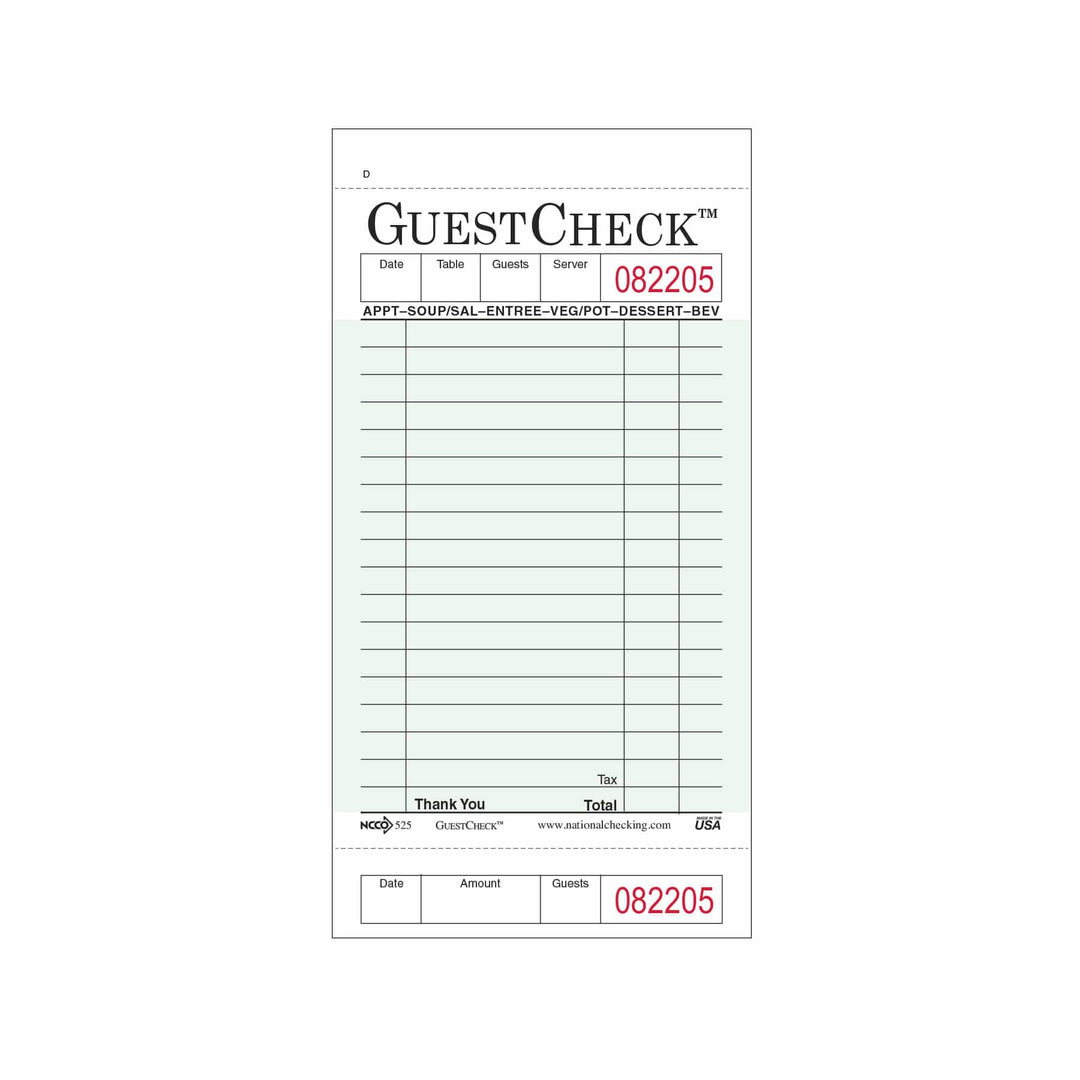 Medium 1 Part Carbon-Backed Guest Check 3.5" x 6.75" Board 50 Books/Case