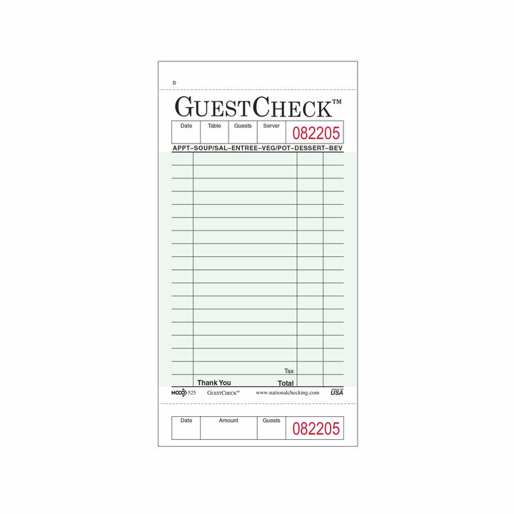 Medium 1 Part Carbon-Backed Guest Check 3.5" x 6.75" Board 50 Books/Case