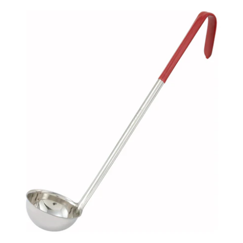 Winco LDC-2 Stainless Steel Red Handle One-Piece Ladle