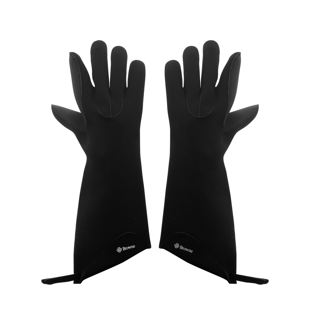 Browne Foodservice 5430502 15" Black FLXa-Prene 5 Finger Glove with Kevlar Stitching