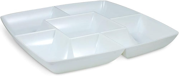 Maryland Plastics SQ12150 12" White Square Plastic 5-Section Chip & Dip Tray