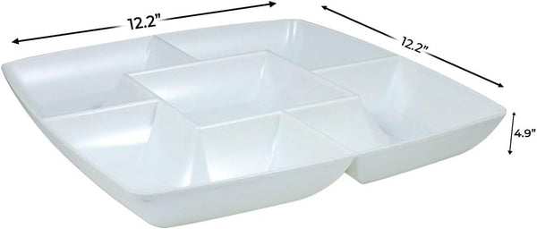 Maryland Plastics SQ12150 12" White Square Plastic 5-Section Chip & Dip Tray