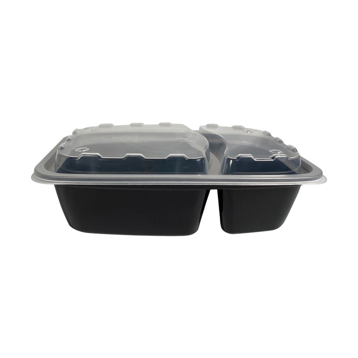 CuBE CR-M2932B 28 Oz 2-Compartment Black Bottom Rectangle Container With Lid 150/Case