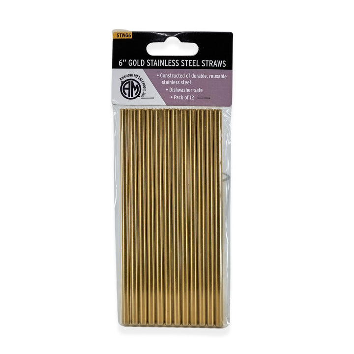 American Metalcraft STWG6 6" Gold Stainless Steel Straw 12 Pack