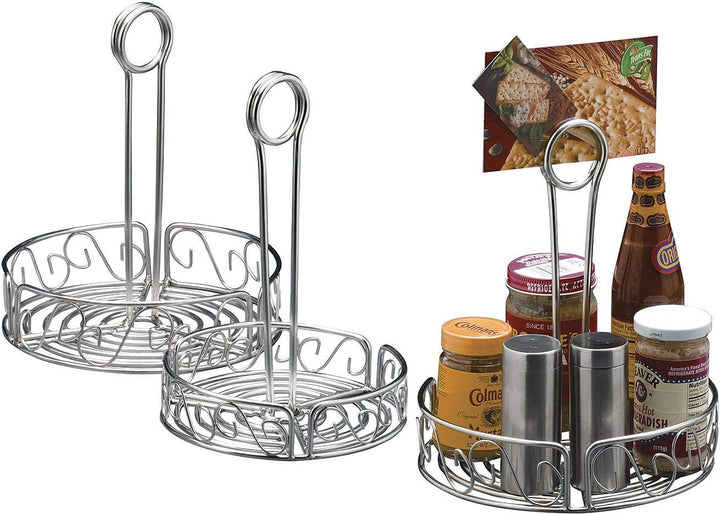 American Metalcraft SSCC8 7-3/4" Stainless Steel Round Scroll Design Condiment Caddy