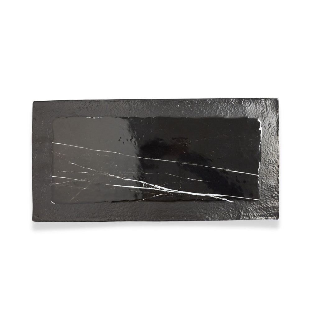 American Metalcraft MBR15 14.5" Rectangular Dual Tone Black Marble Melamine Serving PlatterShopAtDean