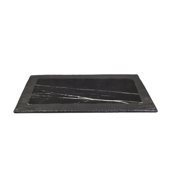 American Metalcraft MBR15 14.5" Rectangular Dual Tone Black Marble Melamine Serving PlatterShopAtDean