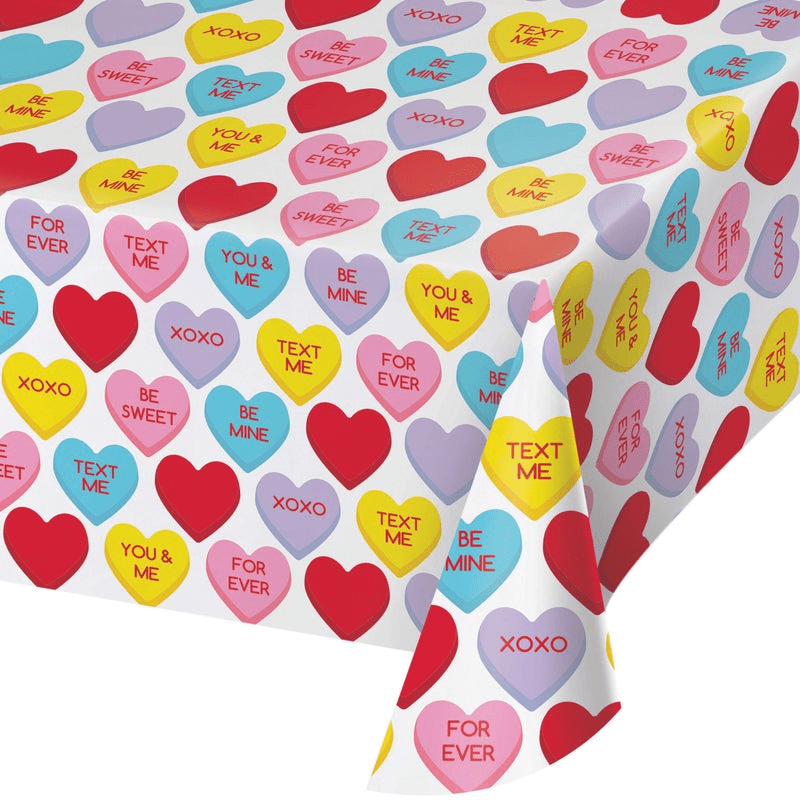 Candy Hearts Plastic Table Cover 102" x 54"ShopAtDean