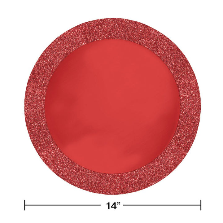 Creative Converting 861802 14" Round Red Glitz Placemat with 2" Glitter BorderShopAtDean