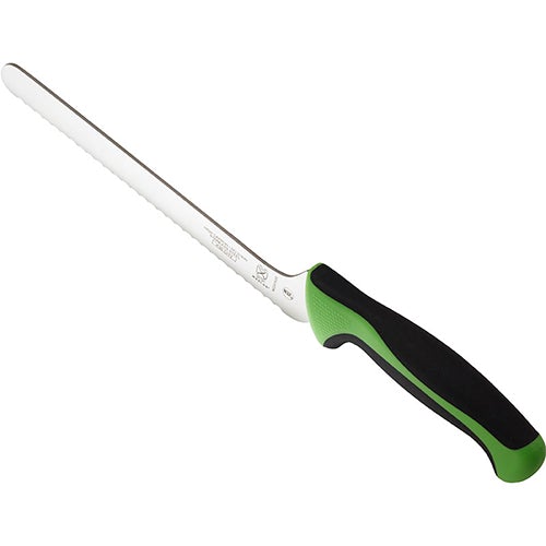 Mercer Milennia Colors M22418GR 8" Offset Wavy Edge Bread Knife with Green Handle