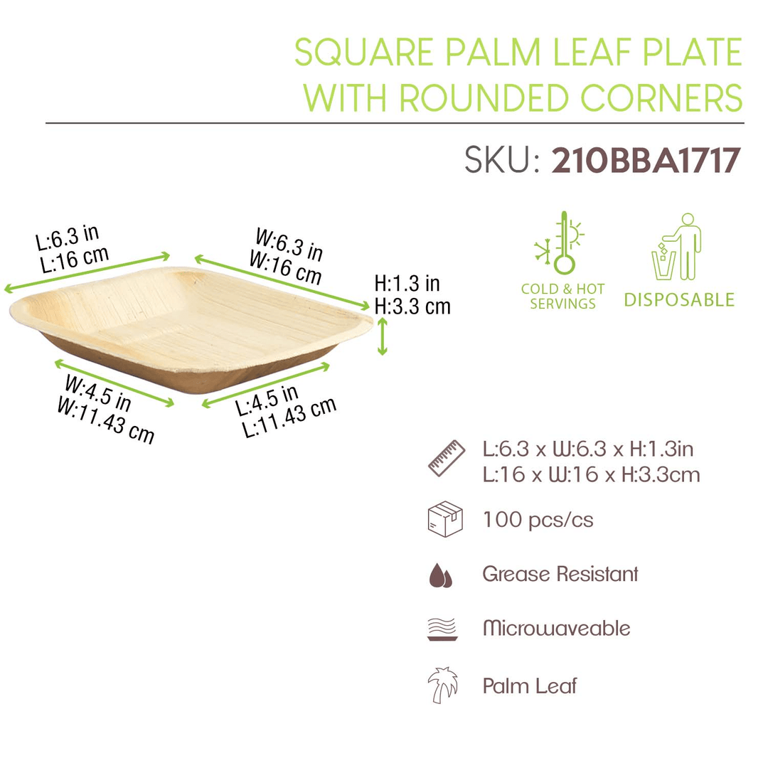 PacknWood 210BBA1717 6" Square Palm Leaf Plate with Rounded CornersShopAtDean