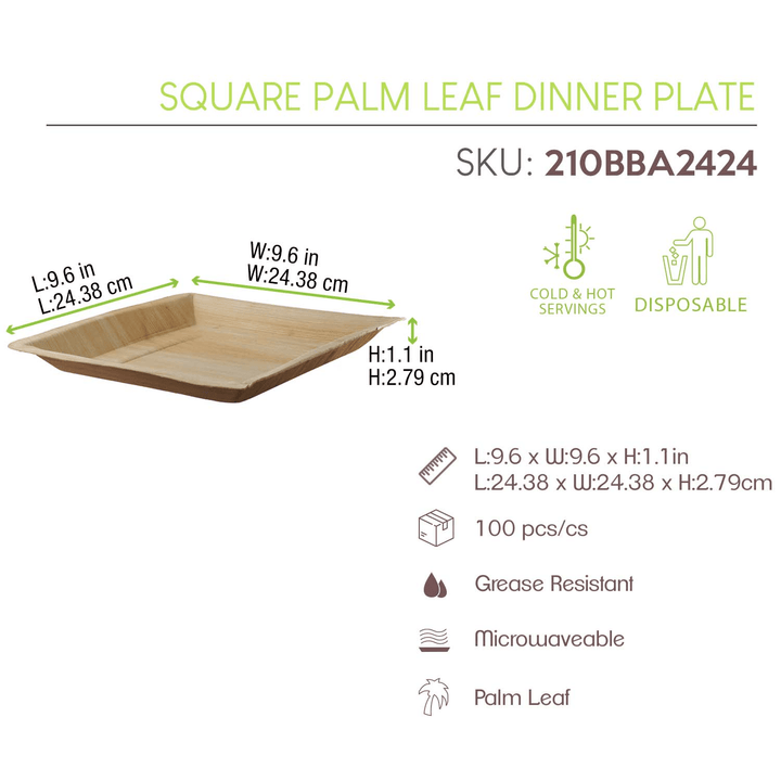 PacknWood 210BBA2424 10" Square Palm Leaf Dinner PlateShopAtDean