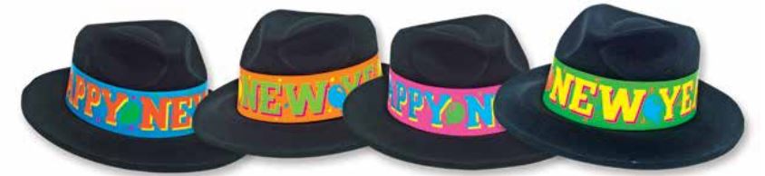 Party Time 2151 Black Velour Fedoras with NEON Happy New Year BandShopAtDean