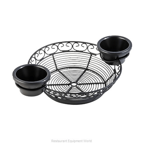 Tablecraft BK271182 Mediterranean Collection Black Powder Coated Metal Basket with 2 Ramekin Holders 11" x 8" x 2"ShopAtDean