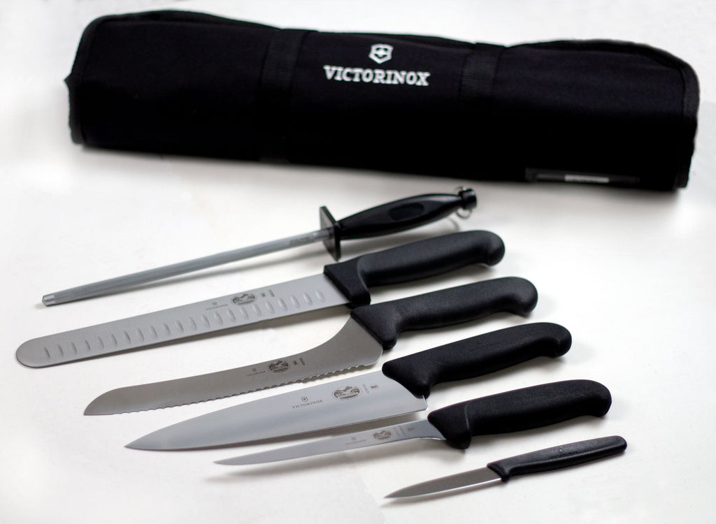 Victorinox 7-Piece Fibrox Handle Cutlery Set with Black Canvas Knife Roll