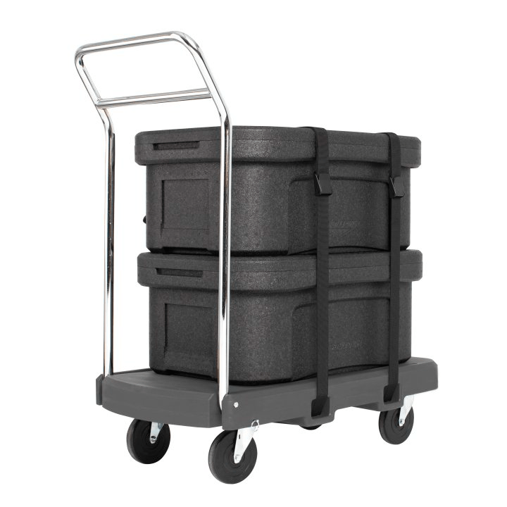 Vollrath 1694 33.5" Flatbed Utility Dolly in Dark Gray with 5” Casters and StrapsShopAtDean