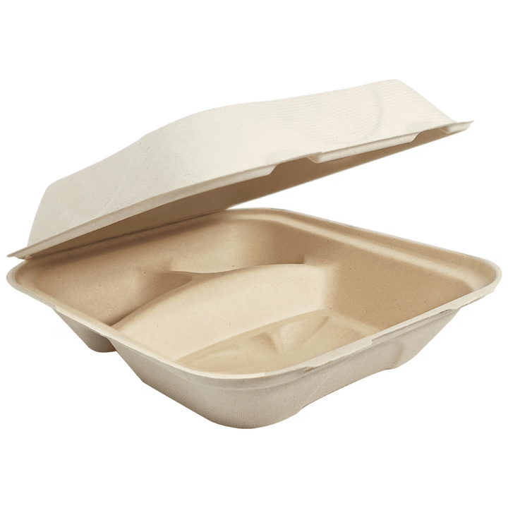 World Centric TO - SC - U8T - LFP Fiber 3 Compartment Clamshell Food Box 8" x 8" x 3"ShopAtDean